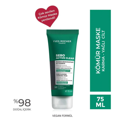 Yves Rocher Sebo Active Clear Arındırıcı Siyah Nokta Karşıtı Kömür Maske 75 ml - 2