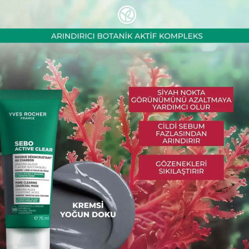 Yves Rocher Sebo Active Clear Arındırıcı Siyah Nokta Karşıtı Kömür Maske 75 ml - 3