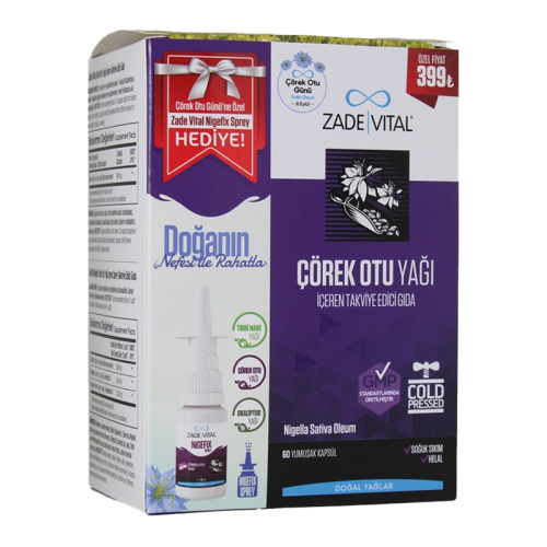 Zade Vital Çörek Otu Yağı 60 Kapsül + Nigefix Sprey 10 ml Hediye - Zade Vital