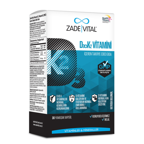 Zade Vital D3 + K2 Vitamini İçeren Takviye Edici Gıda 30 Yumuşak Kapsül - 1