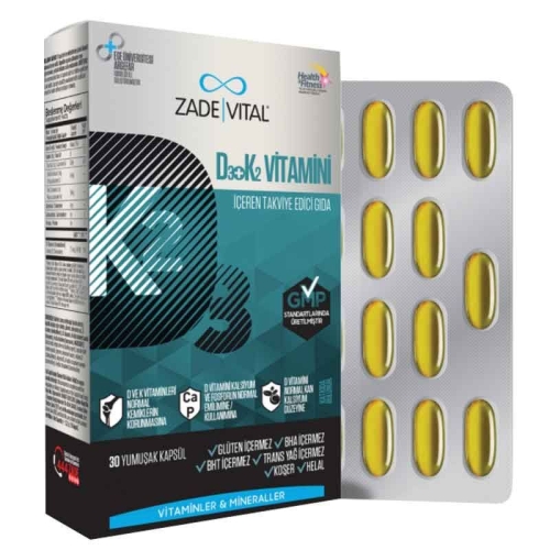 Zade Vital D3 + K2 Vitamini İçeren Takviye Edici Gıda 30 Yumuşak Kapsül - Zade Vital