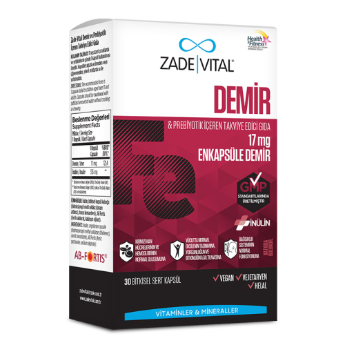 Zade Vital Demir ve Prebiyotik İçerikli Takviye Edici Gıda 30 Kapsül - Zade Vital