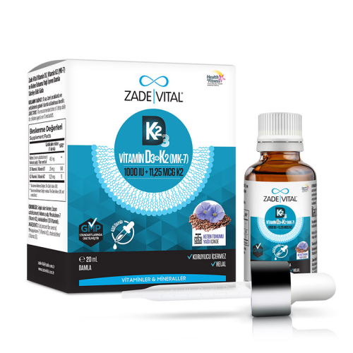Zade Vital Vitamin D3K2 ve Keten Tohumu İçeren Damla 20 ml - Zade Vital